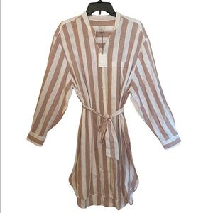 A New Day Striped Long Sleeve Tie Waist Linen Blend Shirtdress (NWT) Size: Large